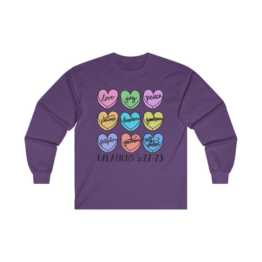 Fruits of the Spirit Conversation Hearts Long Sleeve Tee