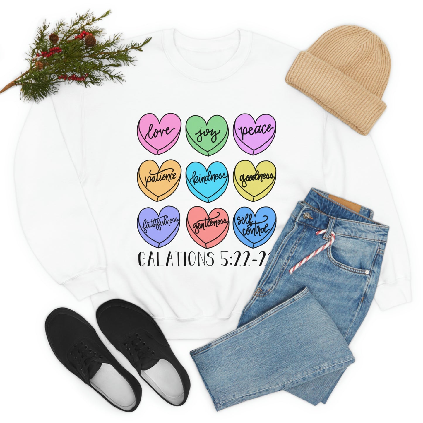 Fruits of the Spirit Conversation Hearts Crewneck Sweatshirt