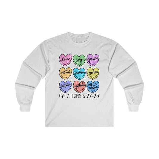 Fruits of the Spirit Conversation Hearts Long Sleeve Tee